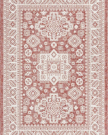 Rugs.com Outdoor Aztec Collection Rug – 4' x 6' Rust Red Flatweave Rug Perfect for Living Rooms, Large Dining Rooms, Open Floorplans