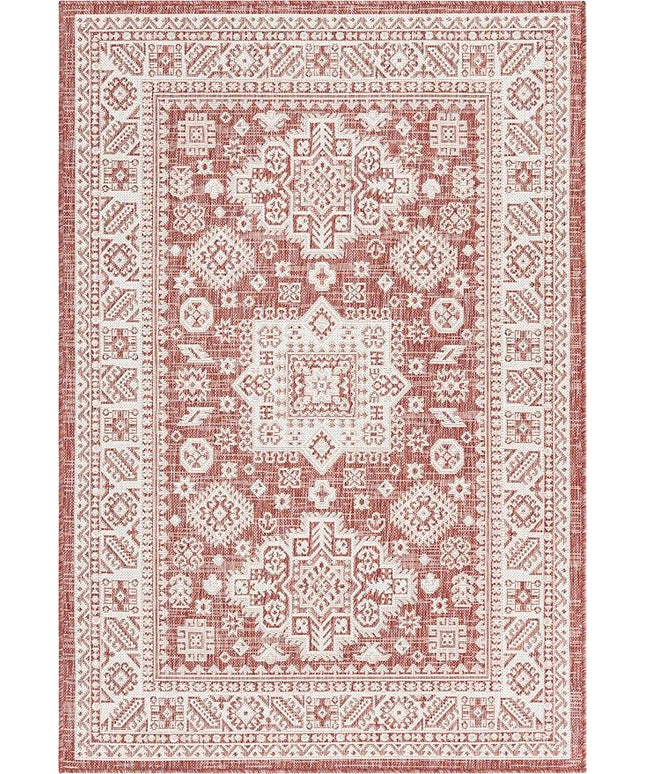 Rugs.com Outdoor Aztec Collection Rug – 4' x 6' Rust Red Flatweave Rug Perfect for Living Rooms, Large Dining Rooms, Open Floorplans