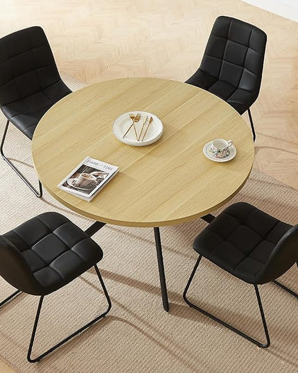 45.3 Inch Round Dining Table Set for 4, Mid Century Modern Small Coffee Set for Dining Room Kitchen Apartment (Cream Table + 4 U-Shaped Black Chairs)