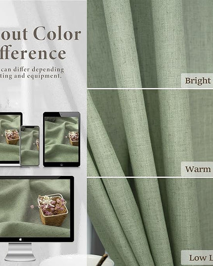 Light Sage Curtains 90 Inches Long for Living Room 2 Panels Back Tab Pocket Linen Drapes Light Filtering Semi Sheer Privacy Pale Sage Green Curtains for Bedroom Boys Boho Farmhouse Decor 52x90 Length