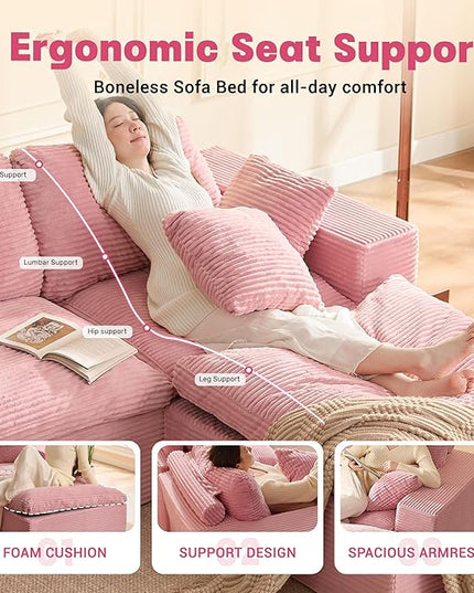 74.8” Cloud Couch, Modular Loveseat Sofa, Convertible Sofas Bed, Deep Seat Sofa, Cozy Sofa for Living Room, Office and Bedroom, L Shaped Cozy Sofa Furniture Set, Corduroy, Pink