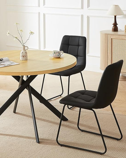 45.3 Inch Round Dining Table Set for 4, Mid Century Modern Small Coffee Set for Dining Room Kitchen Apartment (Cream Table + 4 U-Shaped Black Chairs)