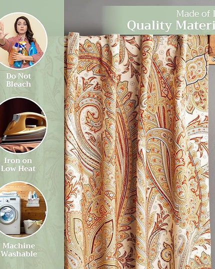 Maison d' Hermine Curtains for living room 100% Cotton 96 inch length One Panel Light Filtering Curtains for Bedroom Windows with rod and loop Pockets Drapes (Kashmir Paisley Multicolor, 50"W x 96"L)