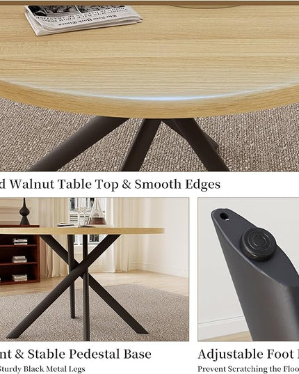 45.3 Inch Round Dining Table Set for 4, Mid Century Modern Coffee Set for Dining Room Kitchen Apartment (Cream Table + 4 Black Chairs)