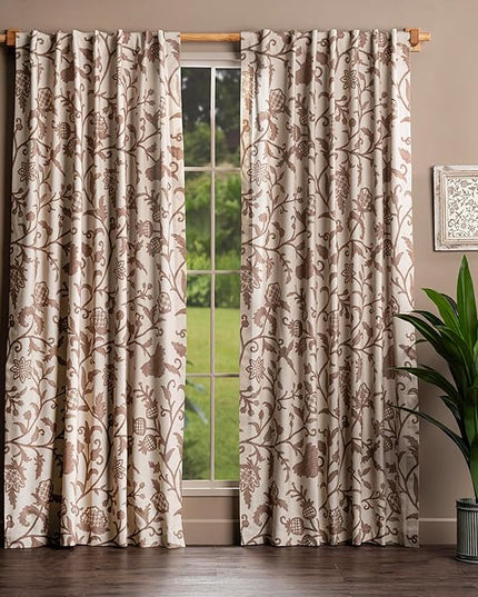 Maison d' Hermine Curtains for Living Room 100% Cotton 124 inch Length One Panel Light Filtering Curtains for Bedroom Windows with Rod and Loop Pockets Drapes (Artisan Love Sand, 50" W x 124" L)