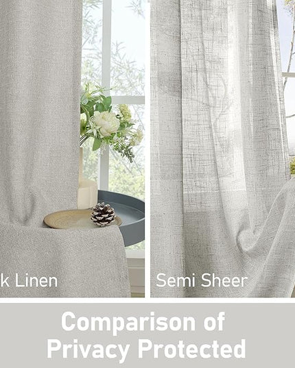 LAMIT Light Grey Linen Textured Curtains for Living Room, Grommet Thick Light Reducing Curtain Light Filtering Panels Burlap Drapes for Bedroom/Outdoor/French Door, Set of 2 Panels, W60x L84