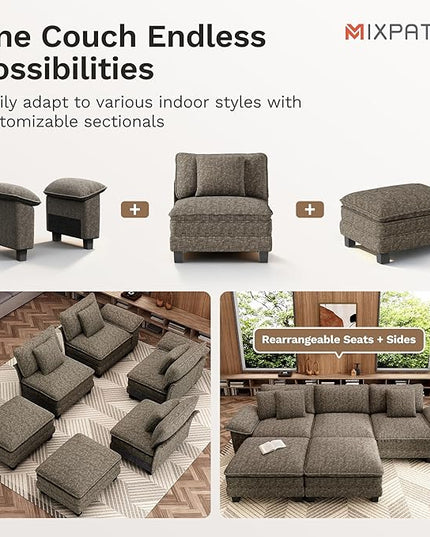 157.5" Cloud Modular Sectional Sofa, 4-Seater w/Deep Seat & Removable Arms, Plush Chenille for Living Room - Smoky Gray
