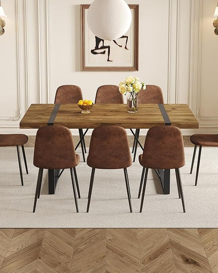 Dining Table Set for 8, Modern 71'' Dark Wood Dining Table and Fabric Dining Chairs Set of 8,Table and Chairs Set of 8,Ideal for Kitchen Dining Room