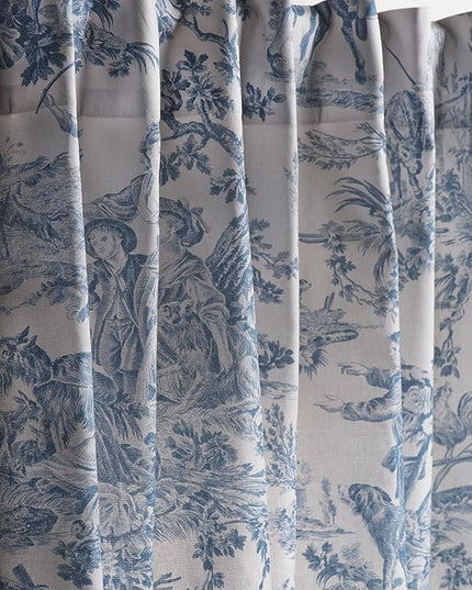 Maison d' Hermine Curtains for Living Room 100% Cotton 84 inch Length One Panel Light Filtering Toile Curtains for Bedroom Windows with Rod and Loop Pockets Drapes (The Miller Denim, 50" W x 84" L)