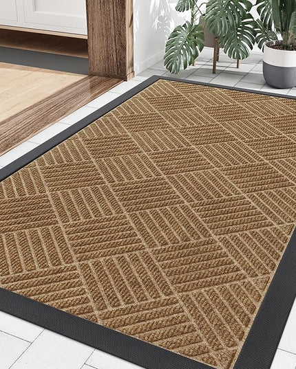 Smiry Front Door Mat Outside Entrance, Heavy Duty Outdoor Indoor Natural Rubber Doormat, Non Slip, Trap Dirt and Moisture, Easy Clean, Low Profile Patio Porch Entryway Mat, 35x23, Coffee
