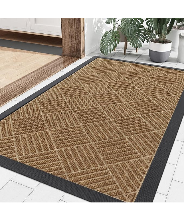 Smiry Front Door Mat Outside Entrance, Heavy Duty Outdoor Indoor Natural Rubber Doormat, Non Slip, Trap Dirt and Moisture, Easy Clean, Low Profile Patio Porch Entryway Mat, 35x23, Coffee