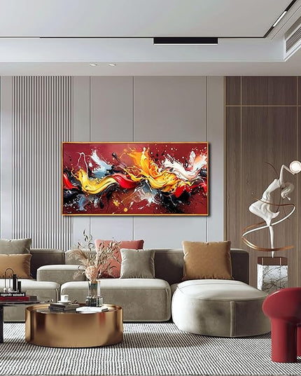 Ouzzlie Red Wall Art Gold Wall Decor Colorful Pictures Azure Blue Abstract Wall Art Decor 24"x 48" in Wall Paintings for Living Room