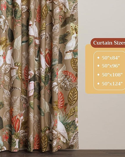 Maison d'Hermine Curtains for Living Room 100% Cotton 84 inch Length Two Panels Light Filtering Curtains for Bedroom Windows with Rod and Loop Pockets Drapes (Cacatoes - Silver Sage, 50" W x 84" L)