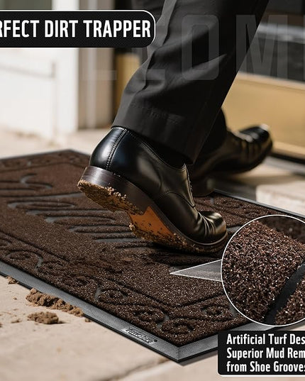 Yimobra Welcome Mat, Heavy Duty Sturdy Door Mats for Home Entrance Outdoor Indoor, Front Doormat for Outside Patio Floor Entry Porch Garage Office, Waterproof, Low Profile, 29.5x17, Coffee