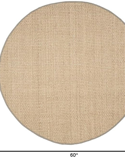 SAFAVIEH Area Rug 5' Round - Natural Fiber Collection - Natural & Grey, Seagrass, Basketweave Pattern with Border (NF114P)