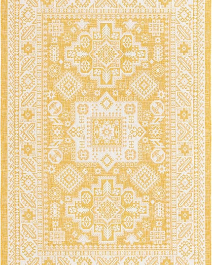 Rugs.com Outdoor Aztec Collection Rug – 6' x 9' Yellow Flatweave Rug Perfect for Living Rooms, Large Dining Rooms, Open Floorplans