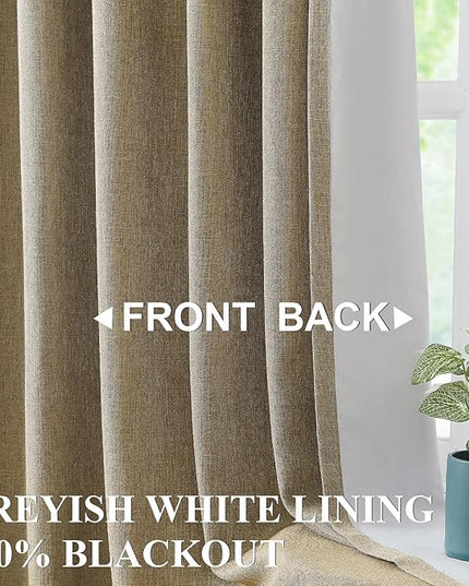 Vision Home Brown Pinch Pleated Full Blackout Curtains Linen Blended 60" Wide Thermal Insulated Window Panels 120 inch for Bedroom Living Room Darkening Pleat Drapes with Hooks Back Tab 60" Wx120 Lx1