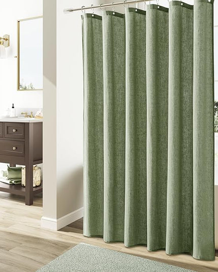 Naturoom Long Shower Curtain 90 inches Long, Linen Rustic Weighted Fabric Shower Curtain Set with Hooks, Bohemian Country Thick Bath Curtains for Bathroom,72x90,Sage Green