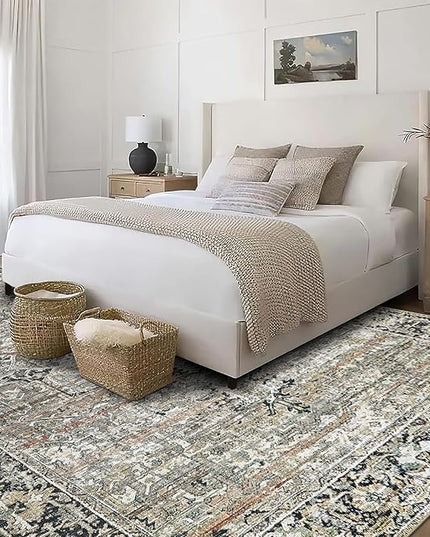 ReaLife Rugs Machine Washable Area Rug Runner - Living Room Bedroom Bathroom Kitchen Entryway Office - Padded Low Pile Stain Resistant Premium - Boho Farmhouse Vintage - Lyle - Brown 3' x 5'