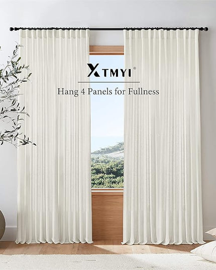 XTMYI 95 Inch Length Curtains 2 Panels Set Back Tab Linen Window Sheer Curtain Drapes for Living Room Bedroom,50x95 in Long,Cream(Ivory/Off White)