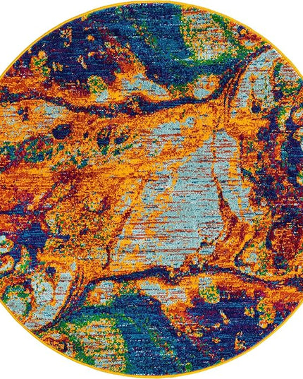 Rugs.com Calypso Collection Rug – 4 Ft Round Multi Medium Rug Perfect for Kitchens, Dining Rooms