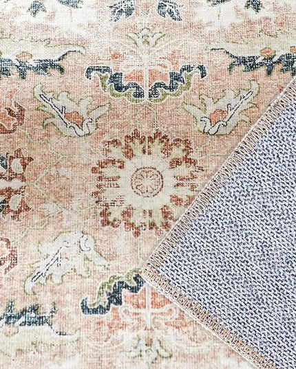 jinchan Area Rug 8x10 Living Room Rug - Washable Vintage Large Boho Floral Floor Cover Lightweight Low Pile Thin Non-Slip Retro Distressed Carpet for Bedroom Dining Room Kitchen Office Pink Blush