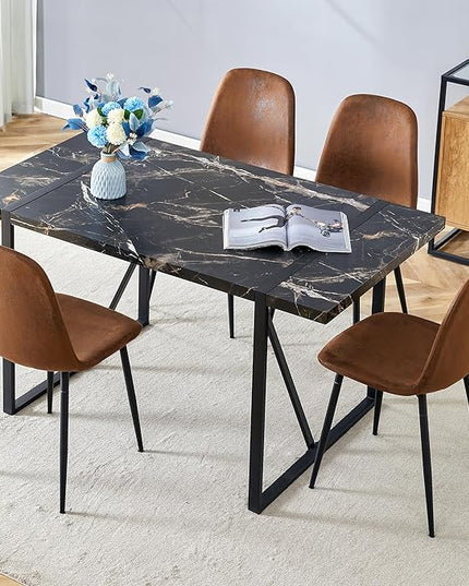 Dining Table Set for 4,Modern Rectangle Dining Table and Fabric Dining Chairs 4, 5 Piece Kitchen Table and Chairs for 4