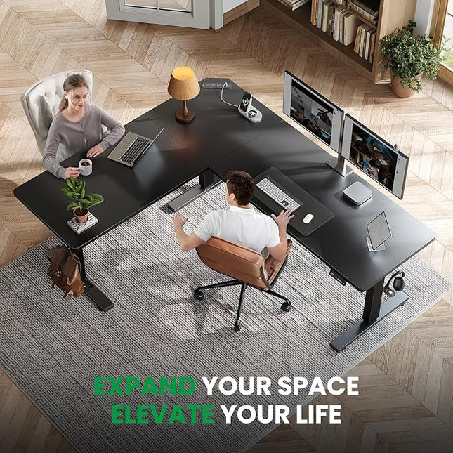 SIAGO L-Shaped Standing Desk - 75 x 63 Inch Adjustable Corner Standing Desk with Charging Station - L Shape Sit Stand Table with Memory Controller, Splice Board for Home Office