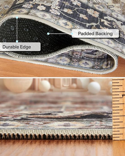 ReaLife Rugs Machine Washable Area Rug - Living Room Bedroom Bathroom Kitchen Entryway Office - Padded Crease Free Stain Resistant Premium - Boho Farmhouse Vintage- BEV- Beige Tan Brown - 2'x 3'