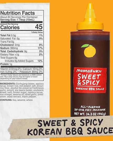 Momofuku Sweet & Spicy Korean BBQ Sauce with Gochujang, Black Pepper, Soy & Garlic for Stir Fry, Barbecue, and Marinade; Umami flavor with Low Spice