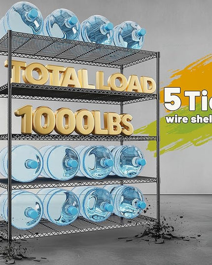 REIBII 45.5''W Storage Shelves Wire Shelving, 5 Tier Pantry Shelves for Storage Rack, Adjustable Metal Shelving for Pantry Kitchen Steel Shelving, 45.5" W x 71" H x 17.7" D, 2 Pack