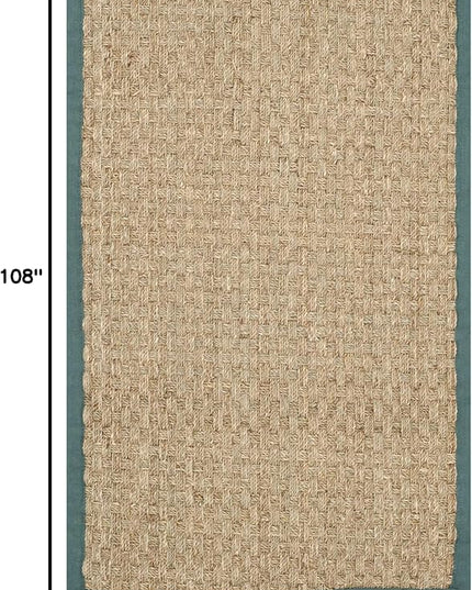 SAFAVIEH Area Rug 6x9 - Natural Fiber Collection - Natural & Light Blue, Seagrass, Basketweave Pattern with Border (NF114M)