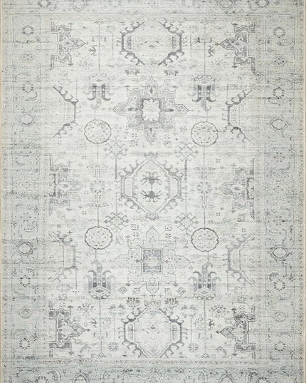 GLN Rugs Bohemian Collection - Machine Washable Area Rug, Bohemian Vintage, Non Slip, Low Pile Chenille Rug, Living Room, Bedroom, Bathroom Rug (6'x9' Beige and Gray)