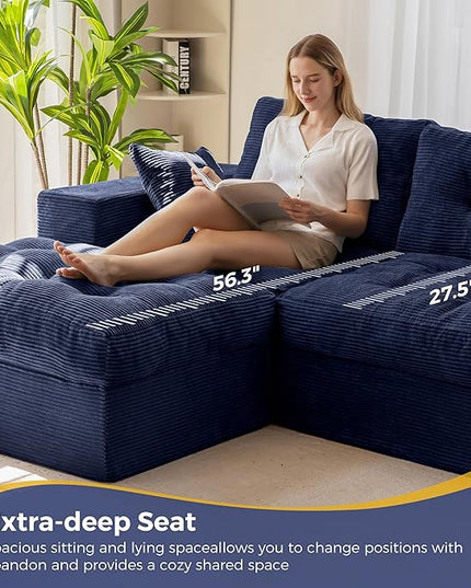MAXYOYO 104" L Shaped Modular Sectional Sofa with Ottoman, Cloud Boneless Couch with Layered Cushion, Upholstered Sofa in a Box, Flexible Module Combination for Living Room, No Assembly, Navy