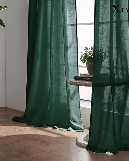 XTMYI Emerald Dark Green Curtains for Living Room 84 Inches Long 2 Panels Set Linen Rod Pocket Back Tab Hooks Pleated Hunter Green Vintage Retro Curtains for Bedroom Decor Dining Room