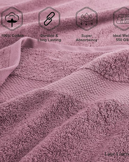 LANE LINEN 100% Mercerized Cotton Bathroom Towel Set - 6 Pcs - Ring Spun, Fluffy, Soft & Highly Absorbent - 2 Bath, 2 Washcloths, 2 Hand Towels - Avaialable in Wide Variety of Colours - Wishful Mauve