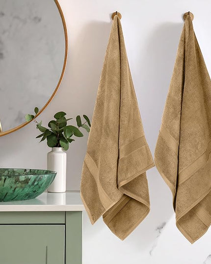 Superior Egyptian Cotton Pile Bath Towel Set of 2, Ultra Soft Luxury Towels, Thick Plush Essentials, Absorbent Heavyweight, Guest Bath, Hotel, Spa, Home Bathroom, Shower Basics, Toast