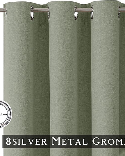ChrisDowa 100% Blackout sage Solid Curtains 54 Inches Long 2 Panels for Bedroom Living Room,Farmhouse Room Darkening Thermal Insulated Soundproof Grommet Top Window Treatment Drapes,52x54