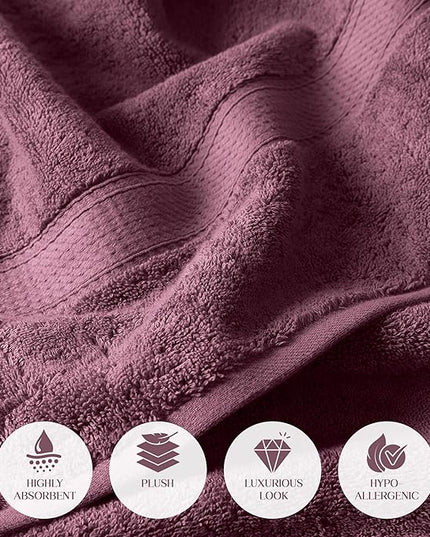 Superior Egyptian Cotton Pile Bath Towel Set of 2, Ultra Soft Luxury Towels, Thick Plush Essentials, Absorbent Heavyweight, Guest Bath, Hotel, Spa, Home Bathroom, Shower Basics, Plum