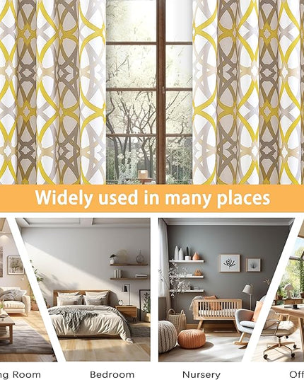 DriftAway Alexander 80% Blackout Curtains for Living Room 250GSM Pattern Match Thermal Insulated Room Darkening Geo Moroccan Mid Century Grommet Bedroom Drapes 2 Panels 52 Inch by 84 Inch Yellow Gray
