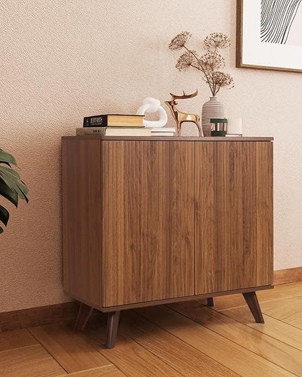 Modern Sideboard Buffet Cabinet Console Table, Accent Storage Cabinet Credenza Buffer Cabinets with Fluted Doors for Kitchen Dining Living Room Entryway(Walnut)