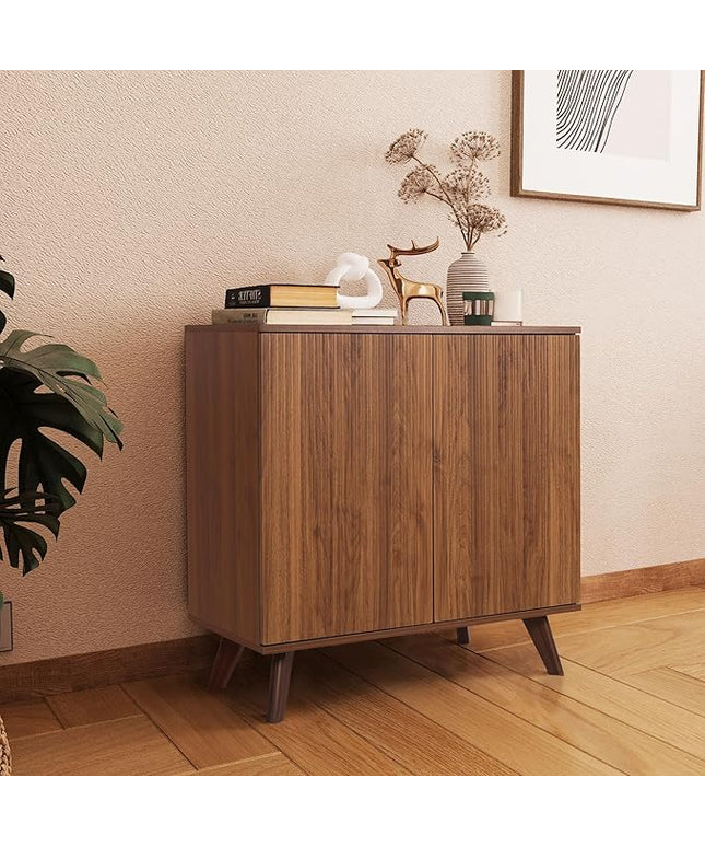 Modern Sideboard Buffet Cabinet Console Table, Accent Storage Cabinet Credenza Buffer Cabinets with Fluted Doors for Kitchen Dining Living Room Entryway(Walnut)