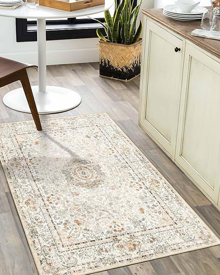 Small Rugs 2x3,Boho Rug for Entryway Bathroom Bedroom Kitchen Entrance Doormat,Vintage Bohemian Distressed Washable Accent Floor Throw Carpet Non Slip,Beige