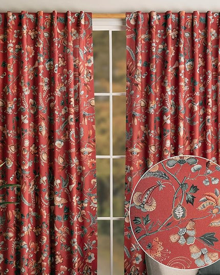 Maison d' Hermine Curtains for Living Room 100% Cotton 84 inch Length Two Panels Light Filtering Curtains for Bedroom Windows with Rod and Loop Pockets Drapes (Dalida Terracotta, 50" W x 84" L)