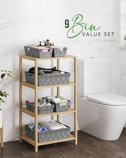 Baskets For Organizing Set Of 9 Dark Grey - Storage Baskets For Shelves - Perfect Closet Organizer Bins, Bathroom Basket, and Pantry Basket - Small Storage Bins For Shelves - Bin For Organization