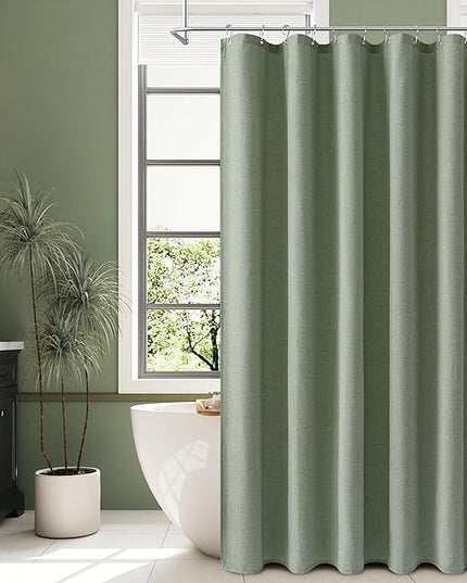 Naturoom Light Sage Linen Shower Curtain, Country Boho Farmhouse Bath Decor Shower Curtains Neutral Cloth Weighted Textured Fabric Bath Curtain Liner with Hooks, 72x80