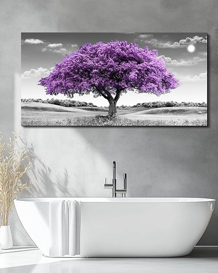Canvas Wall Art for Living Room Large Wall Decor for Bedroom Modern Office Wall Decorations Purple Tree Landscape Painting Black and White Pictures Artwork Room Aesthetic Home Decor