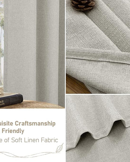 LAMIT Light Grey Linen Curtains 48 inch Length for Small Windows, Grommet Light Filtering Linen Textured Drapes for Bedroom/Kitchen/Bathroom, 2 Panels Set, W42 x L48