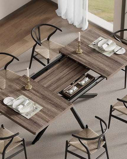 Extendable Dining Room Table for 4 6 8, 55"-70.9" Kitchen Table Rectangle Wood, Expandable Dining Table with Hidden Storage, Space Saving Farmhouse Kitchen Table for Kitchen Dining Living Room