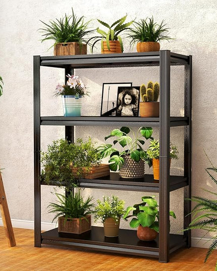 4-Tier Storage Shelves, Garage Metal Shelving Unit, Adjustable, Double-Layer Column with Reinforced Ribs, Heavy-Duty, Capable of Bearing 2400 lbs (39''W*20''D*63''H)